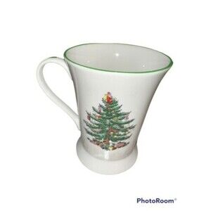 SPODE Porcelain TALL FOOTED Christmas Tree COFFEE MUG 12oz GREEN TRIM Pimpernel